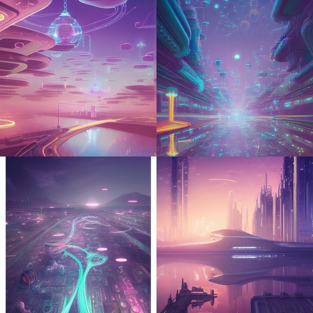 Futuristic Floating City in Pastel Digital Art