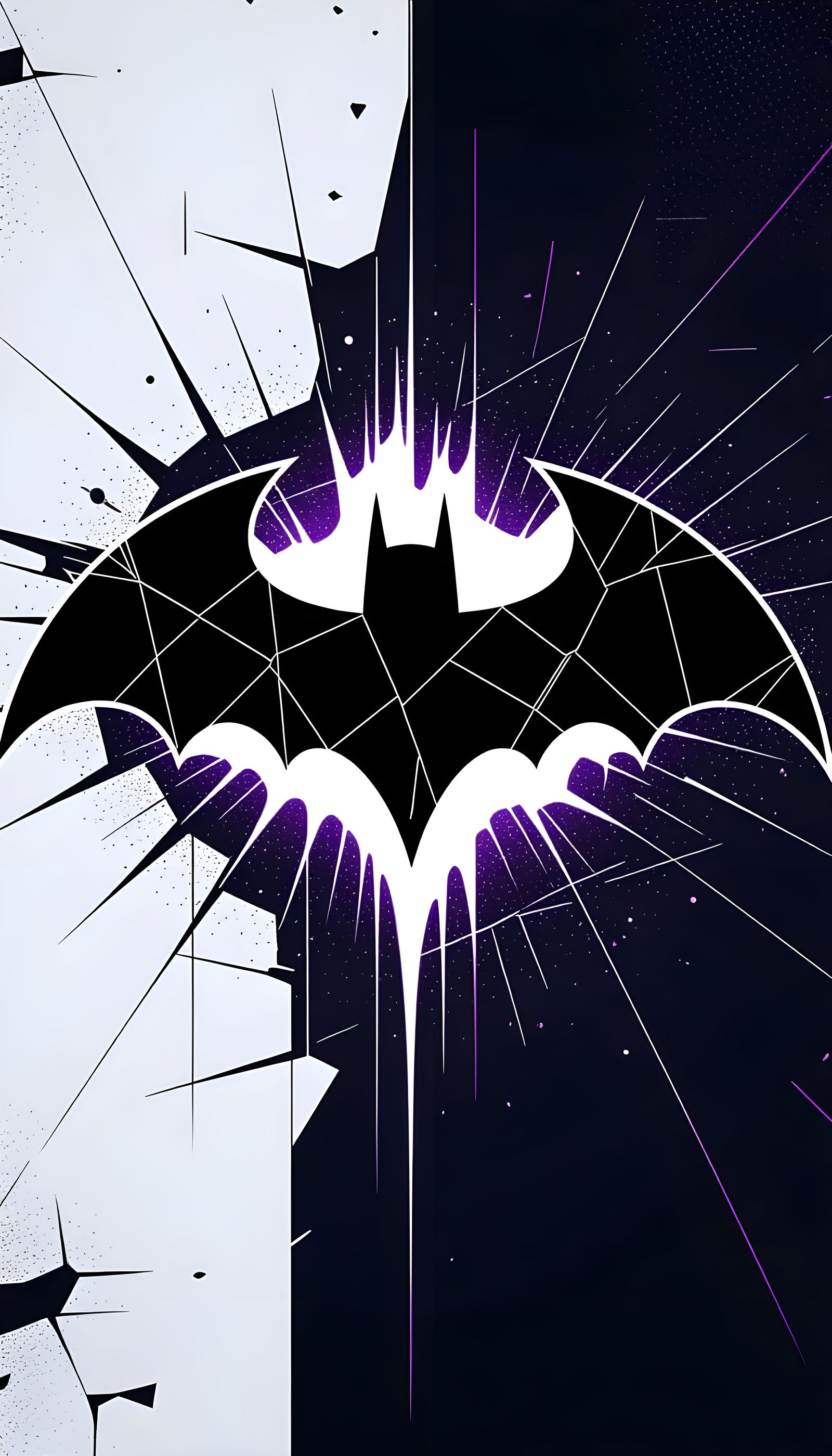 Glitch-Art Batman Emblem in Cyberpunk Style