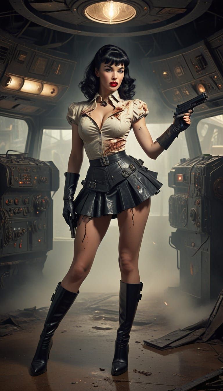 Retro Sci-Fi Pinup Girl Ready for Battle
