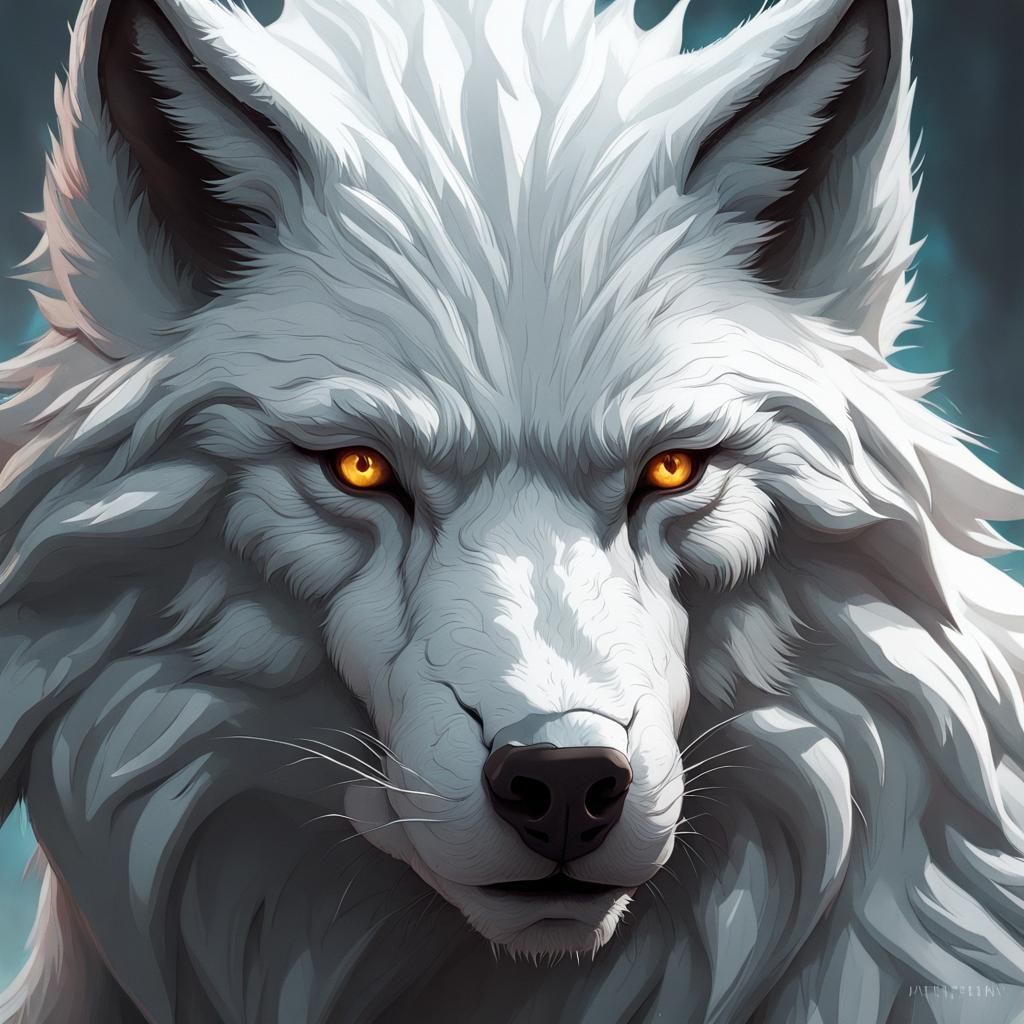Hyperrealistic White Wolf Portrait in Volumetric Lighting