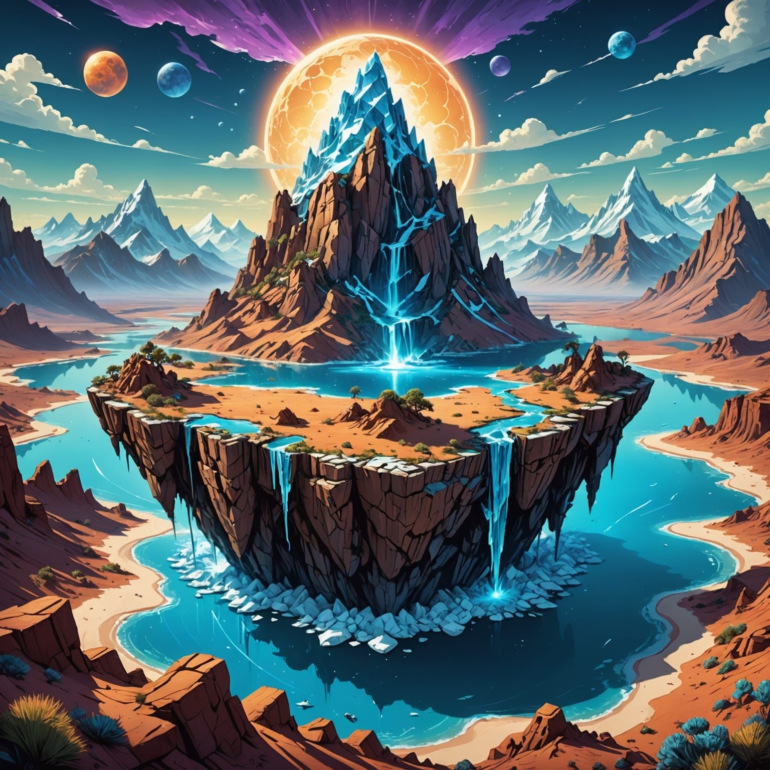 Epic Floating Island with Ice Mountains