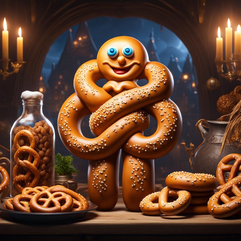 Pretzel Dough Man: Detailed Fantasy Concept Art