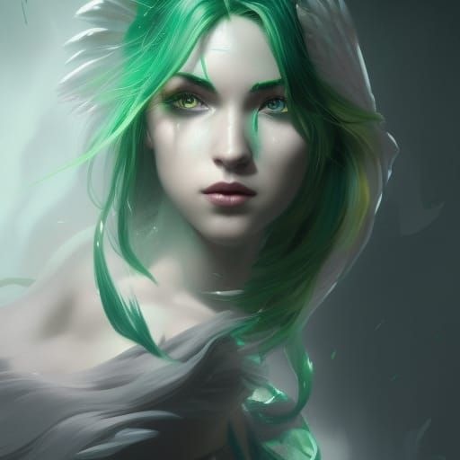 Green-Haired Angel of Death in Digital Art Style