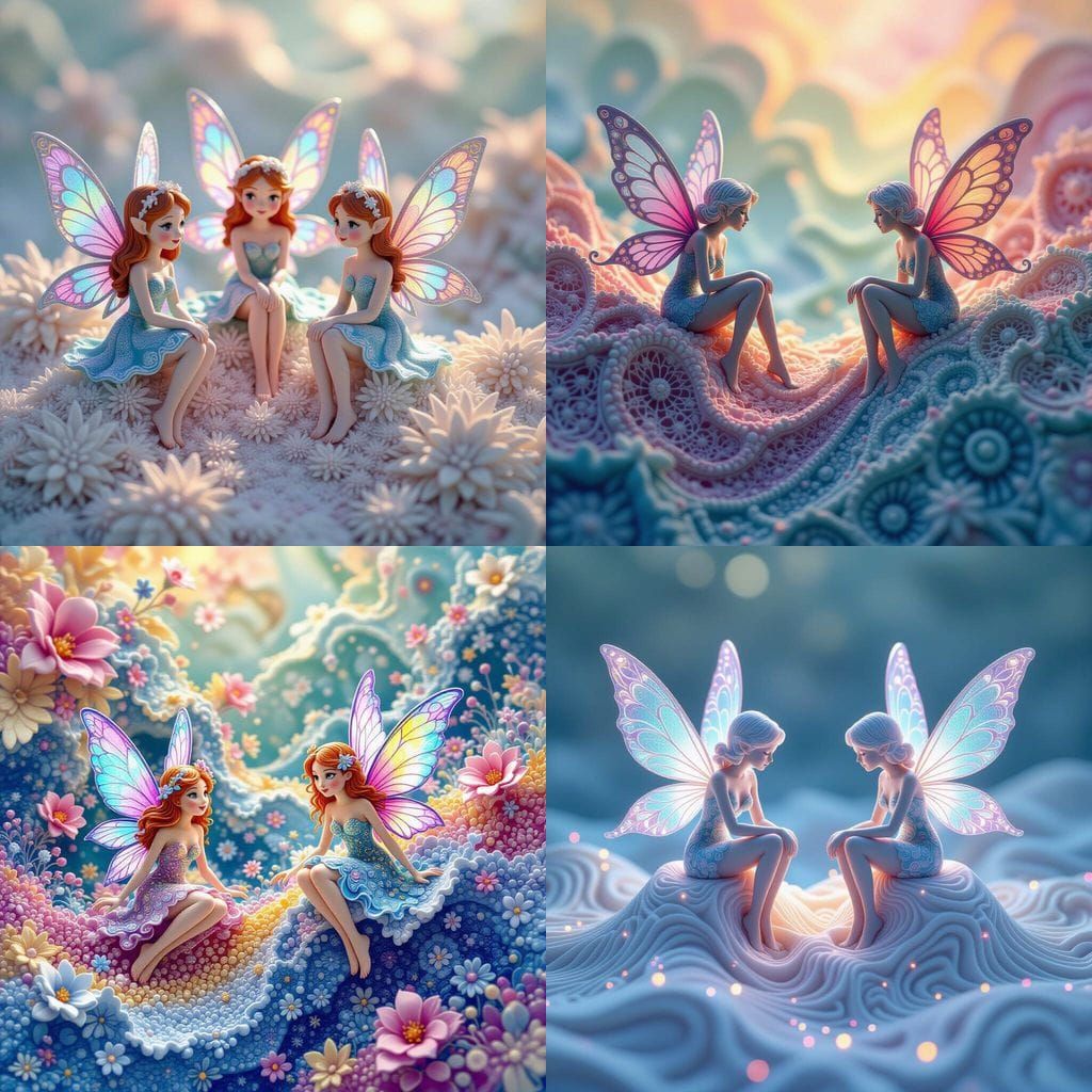 Abstract Fractal Fairies in 3D Shaded Vector Art
