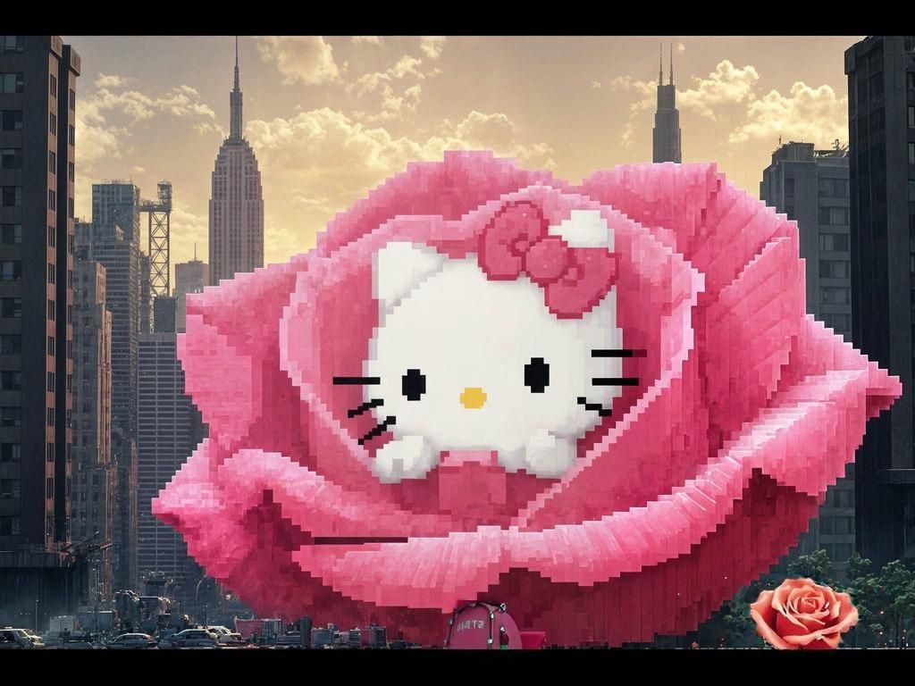 Hello Kitty in Pixel Art Dystopian Rose