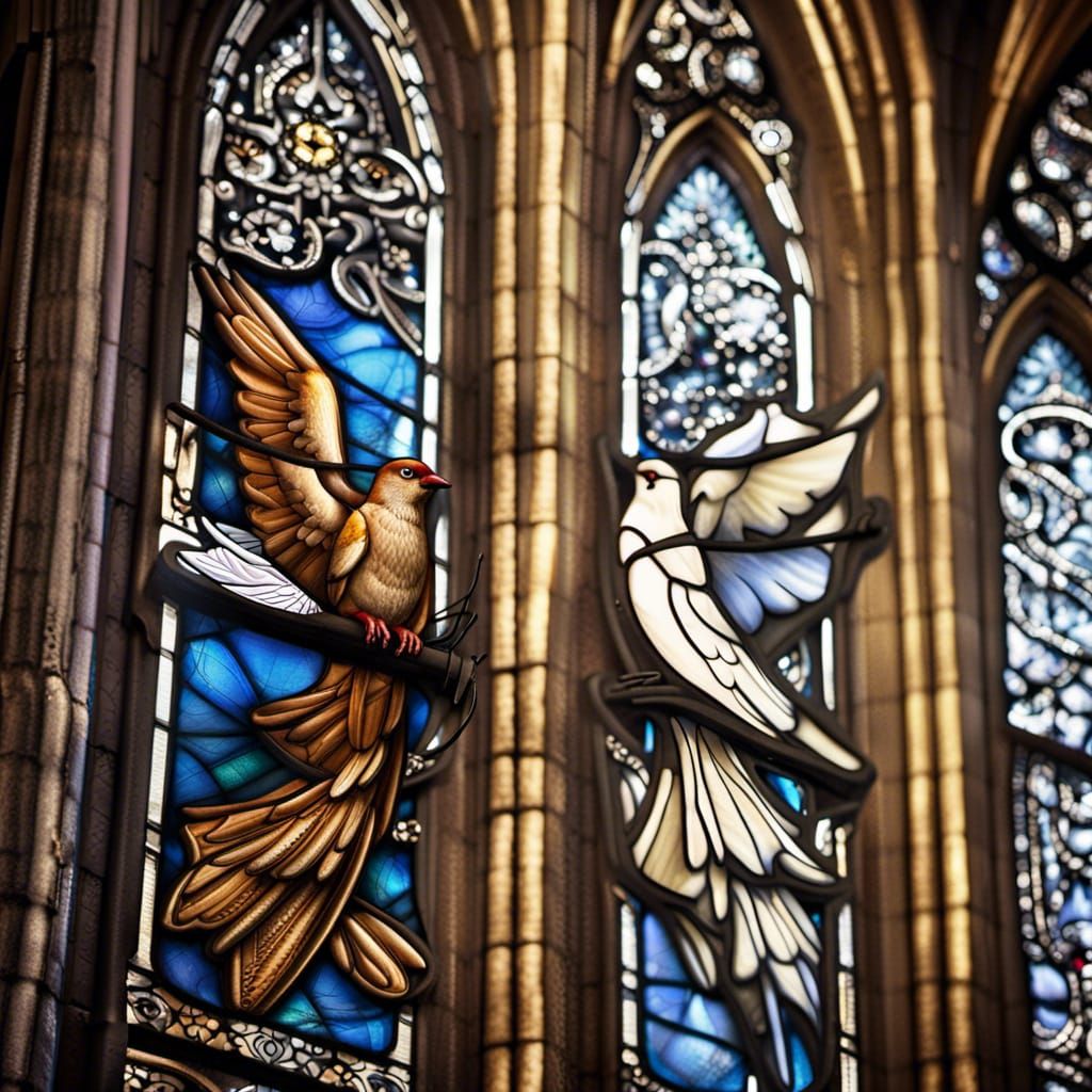 Dove on Stained Glass Window in Gothic Style