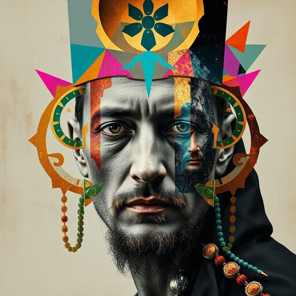 Cyberpunk Shaman in Geometric Abstract Portrait