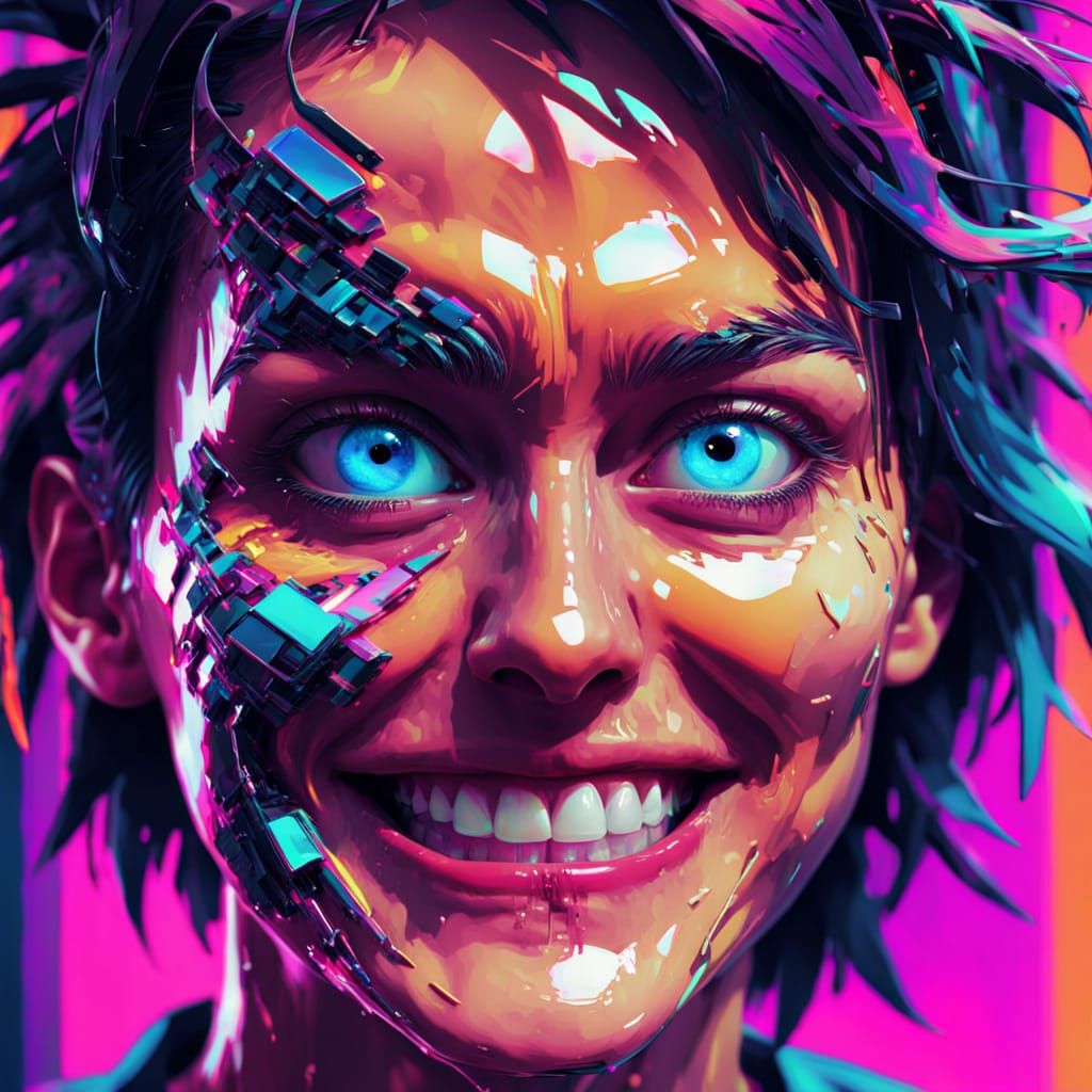 Distorted Face in Glitch Art Style