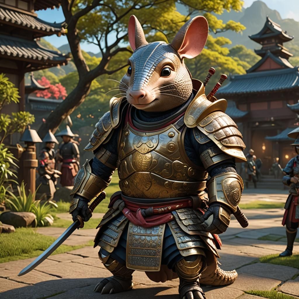 Samurai Armadillo in Feudal Japan: 3D Render