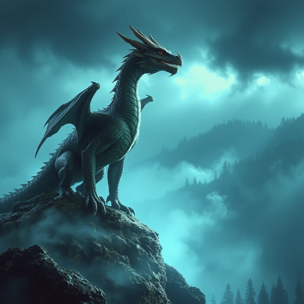 Dragon in Ethereal Glow, Dark Fantasy Concept Art