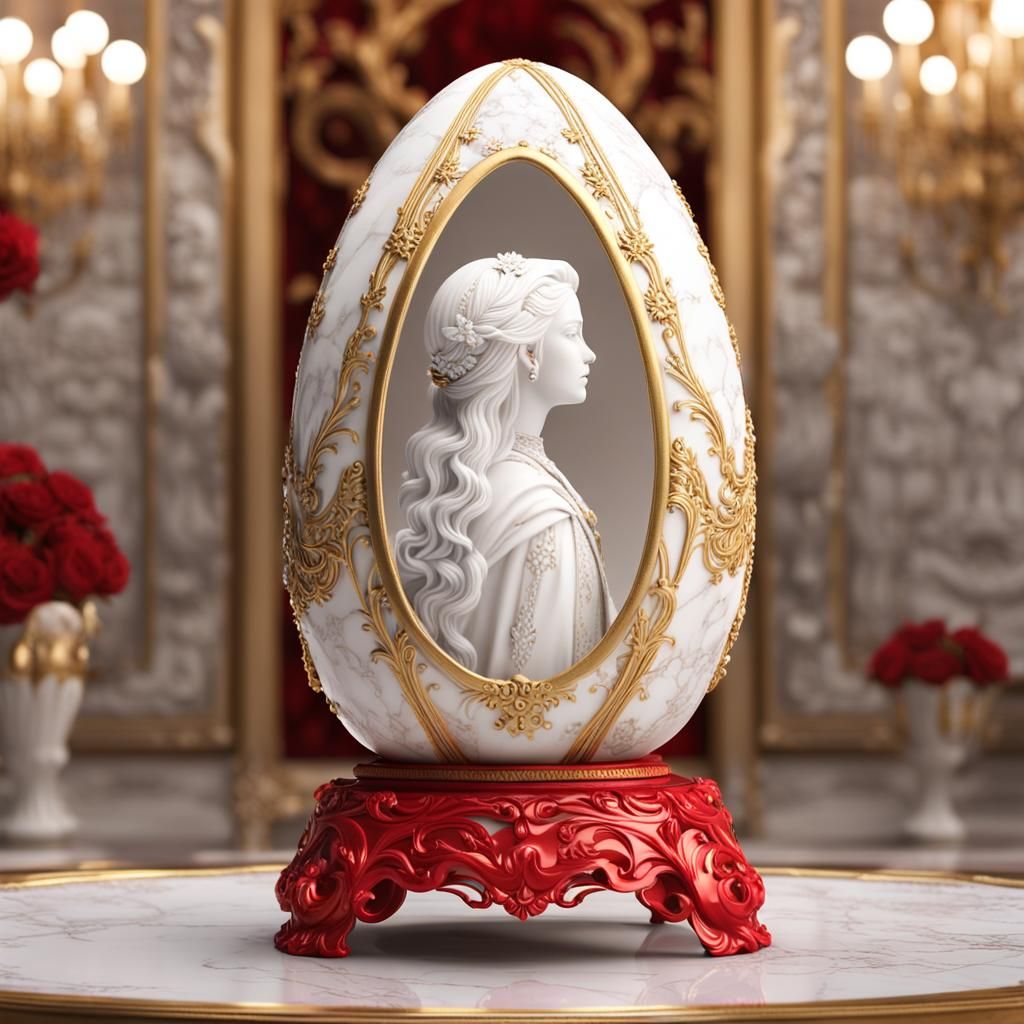 Girl with red, in egg