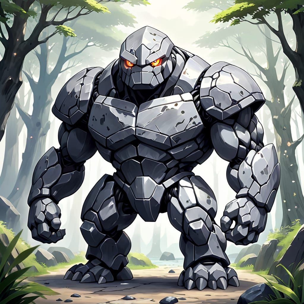 Majestic Grey Golem Fakemon: Anime-Inspired Pokémon