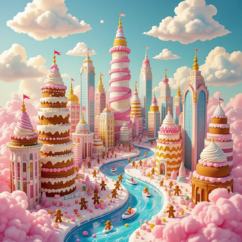 Dreamlike Dessert Cityscape in Pop Art Style