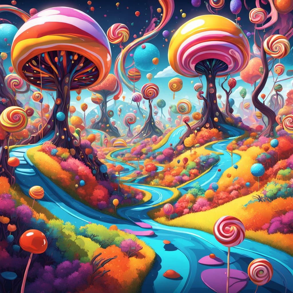 Surreal Candy Wonderland in Vibrant, Hyperrealistic Style