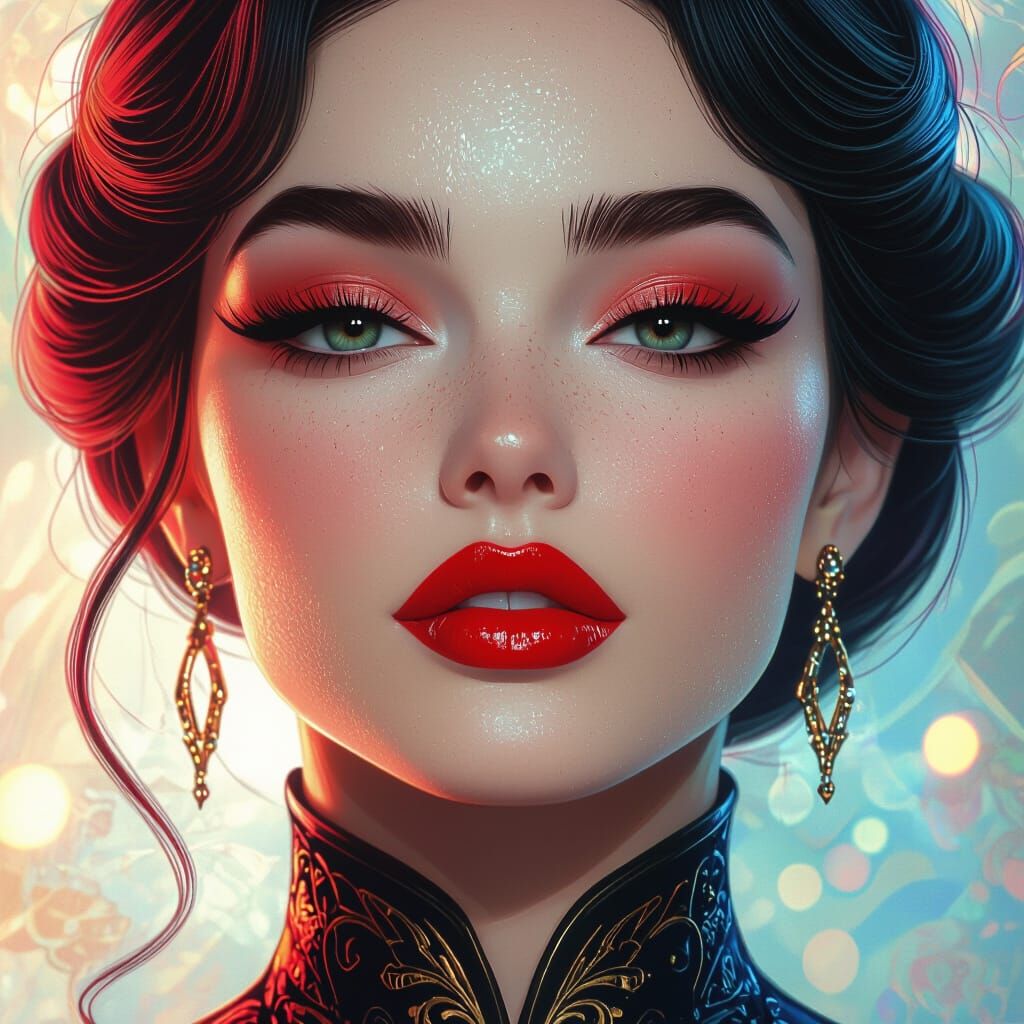 Woman's Portrait with Red Makeup in Digital Art