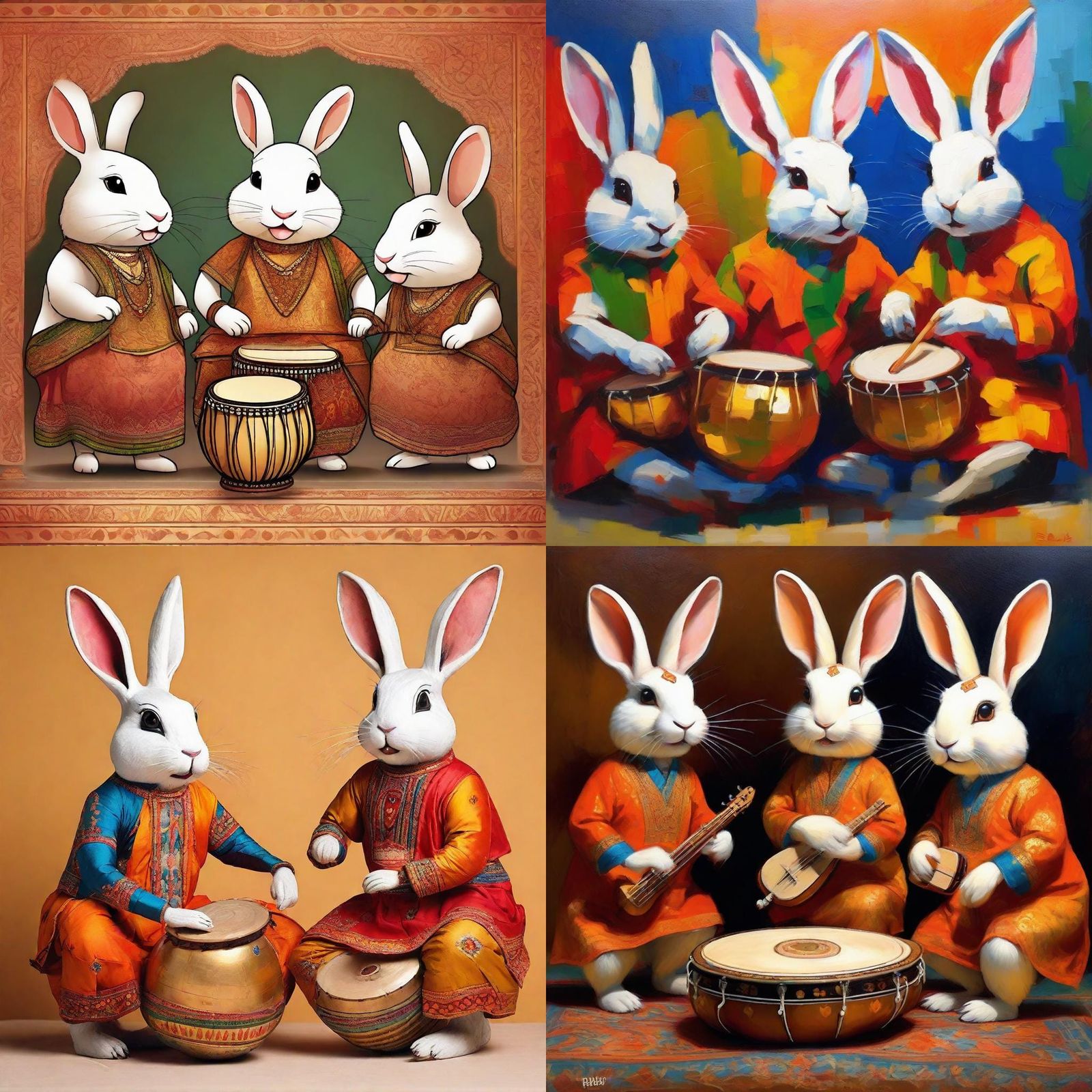 Rabbits Playing Tabla in Indian Style