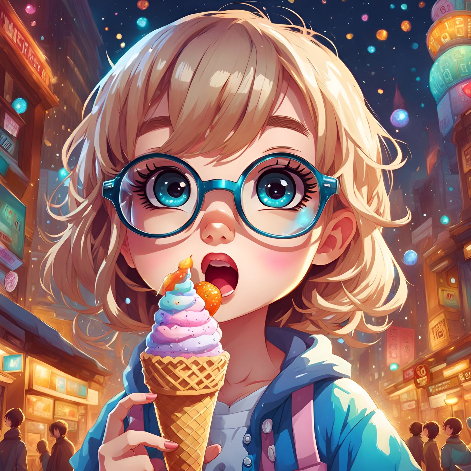 Chibi Anime Girl with Ice Cream in Snow