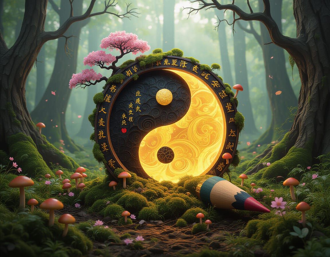 World in Pencil with Ancient Stargate, Fantasy Art