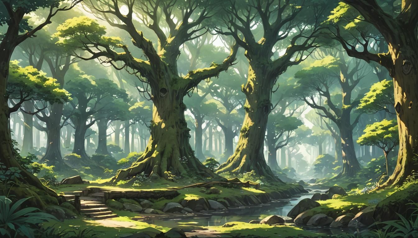 Magical Forest Landscape in Anime Style