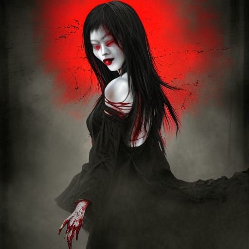 Gothic Horror: Asian Zombie Woman in Detailed Art
