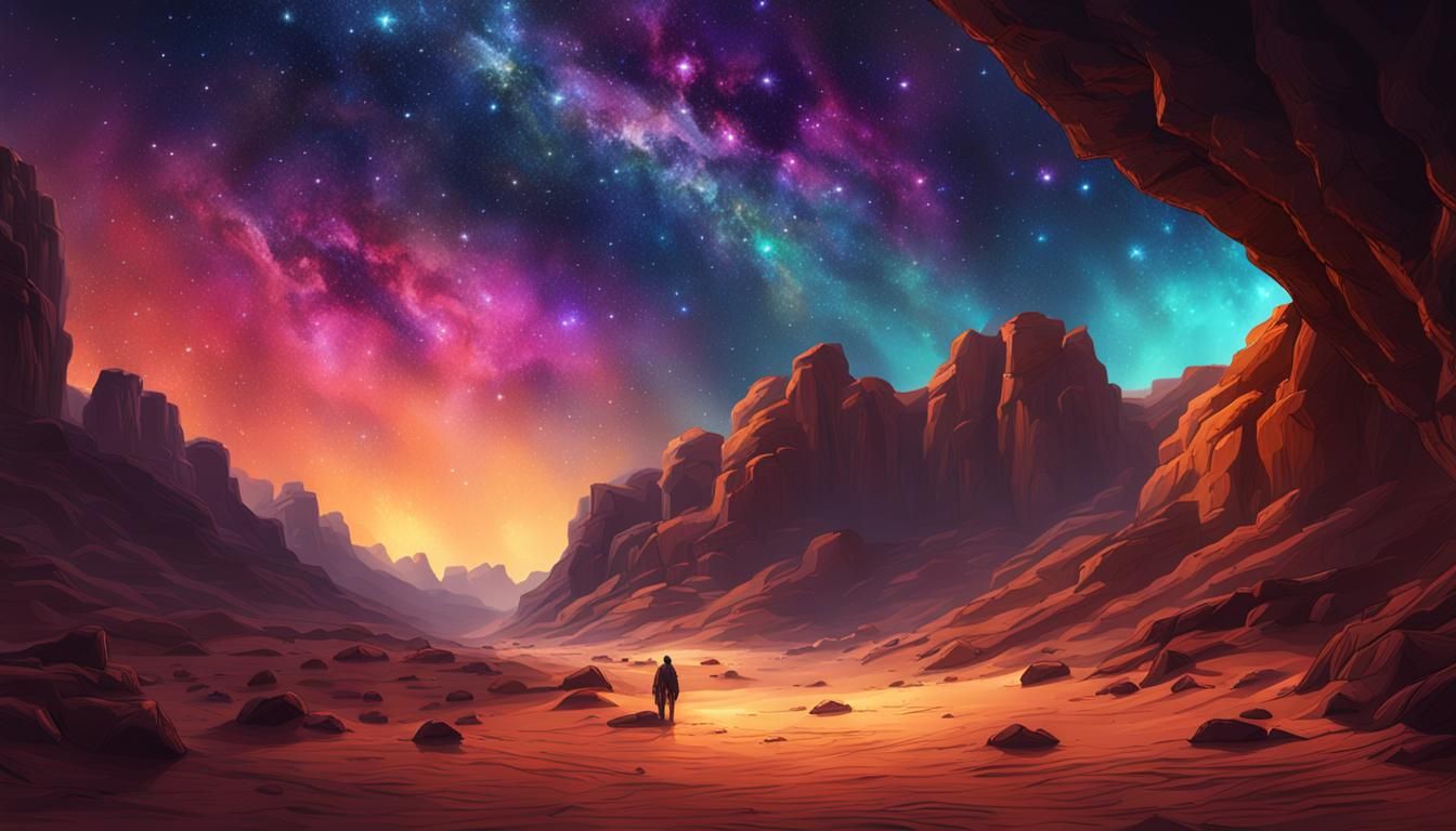 Eerie Desert Cave Under the Stars: Hyperrealistic Art