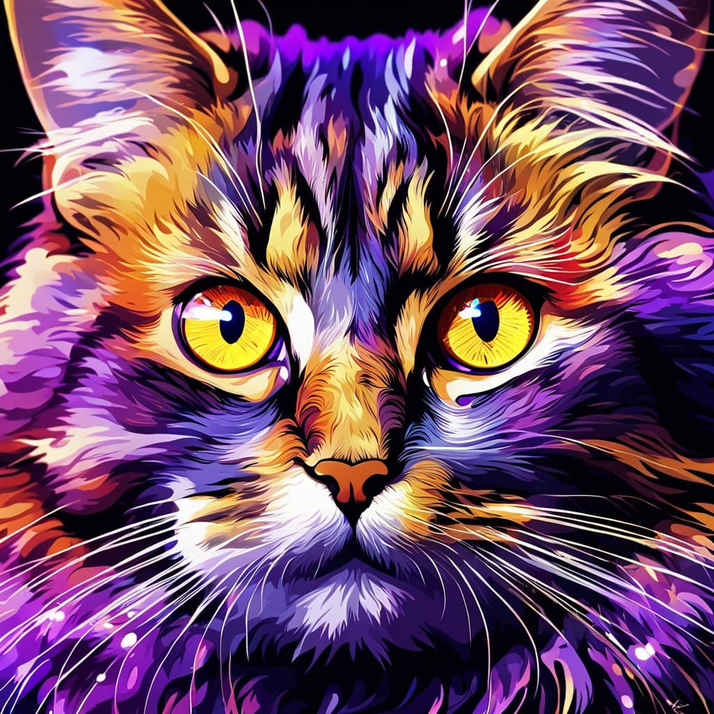 Vibrant Feline Fantasy in Murakami Style