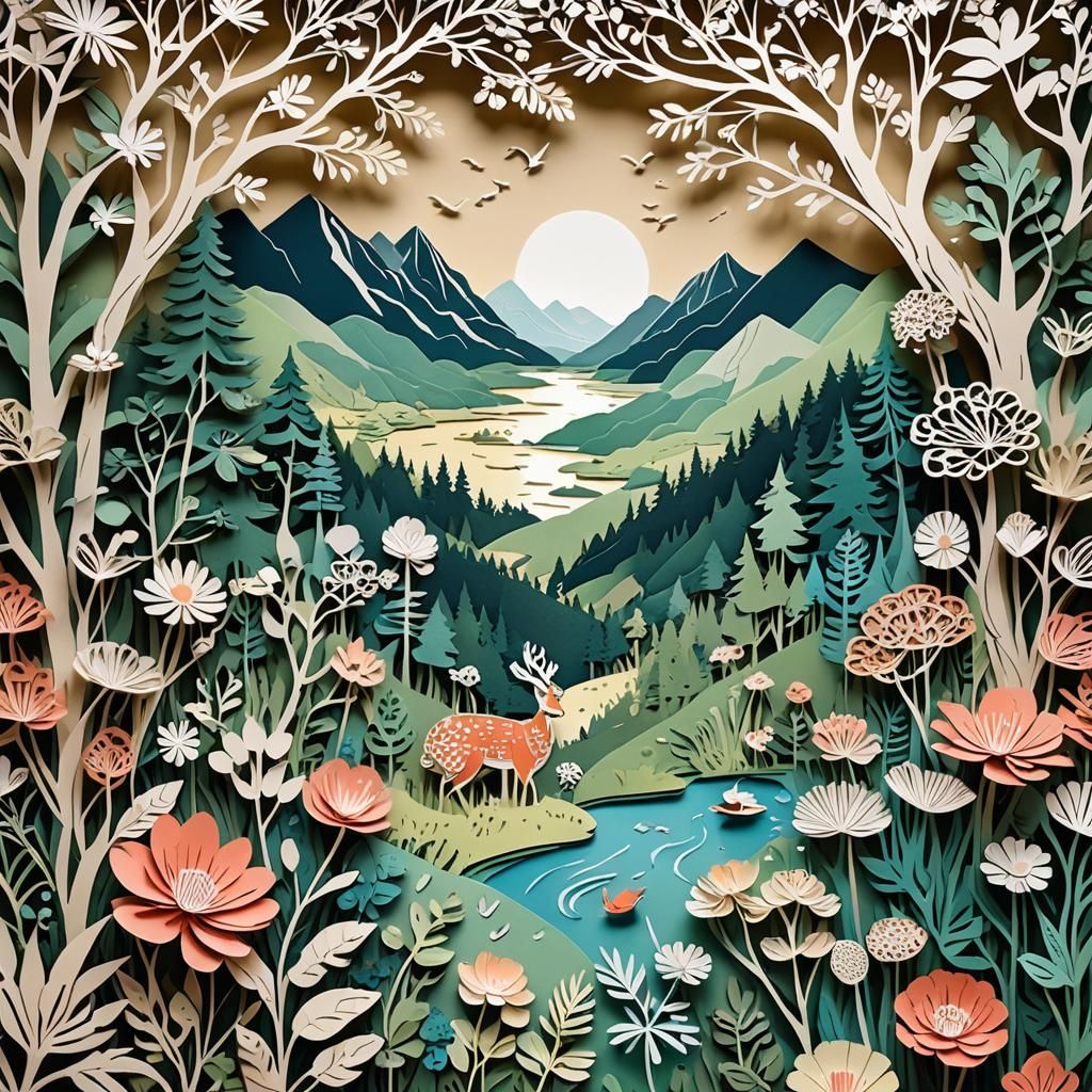 Detailed Paper-Cut Flowers and Botanical Designs