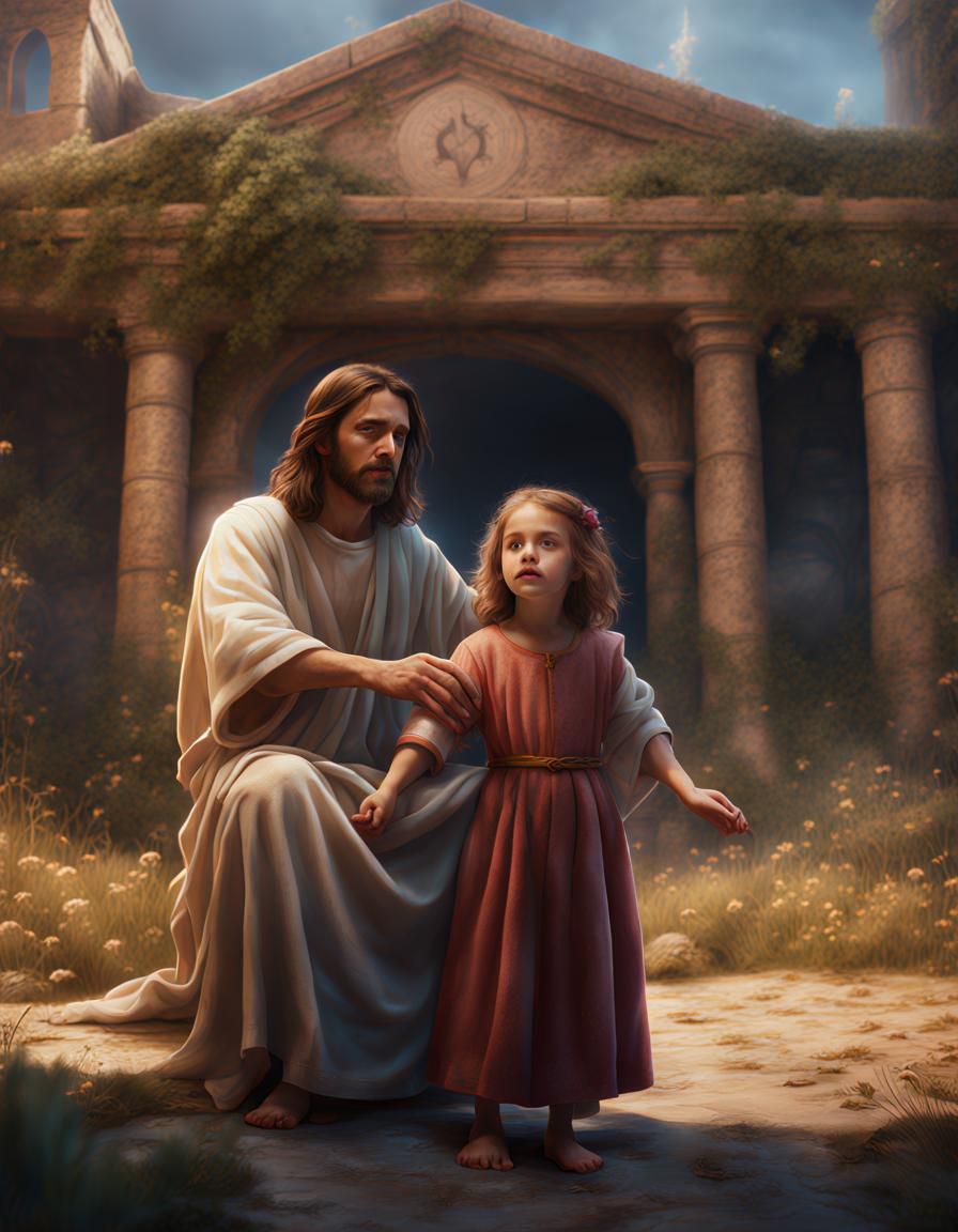 Jesus Heals a Girl: Detailed Matte Painting