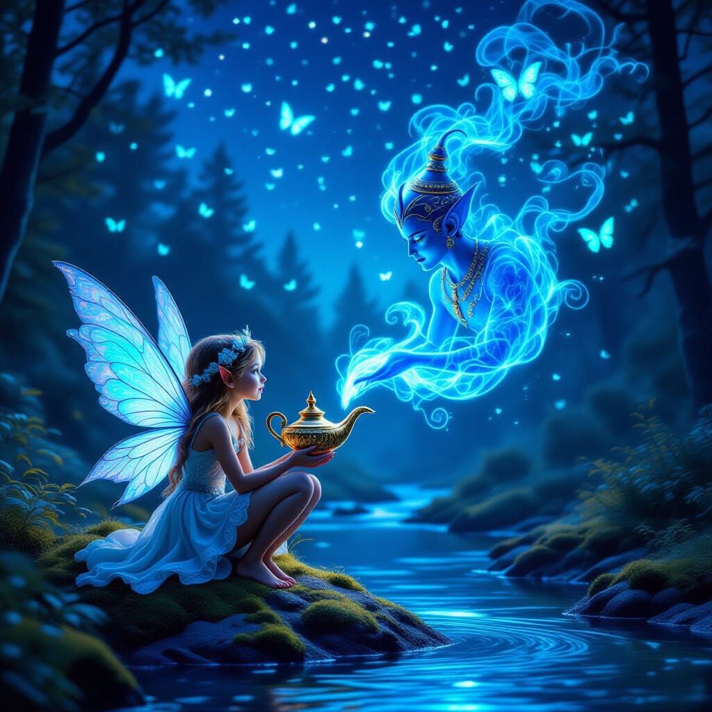Fairy and Genie in Starry Forest