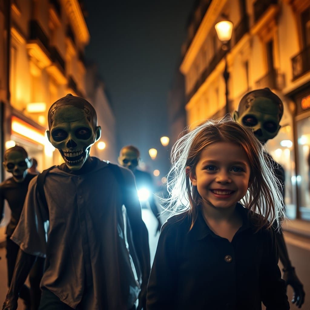 Zombies Follow Girl in Paris at Night