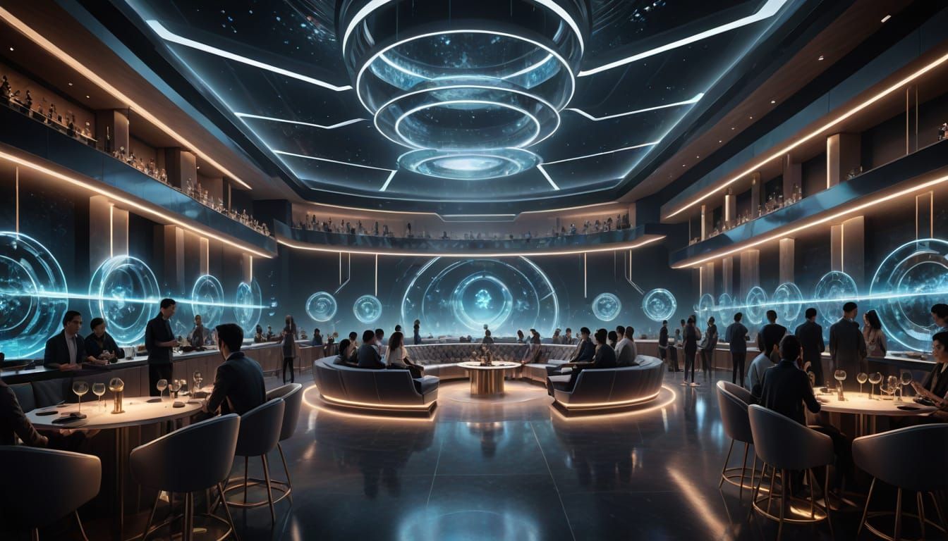 Futuristic Concert Venue with AI Bartenders & Holograms