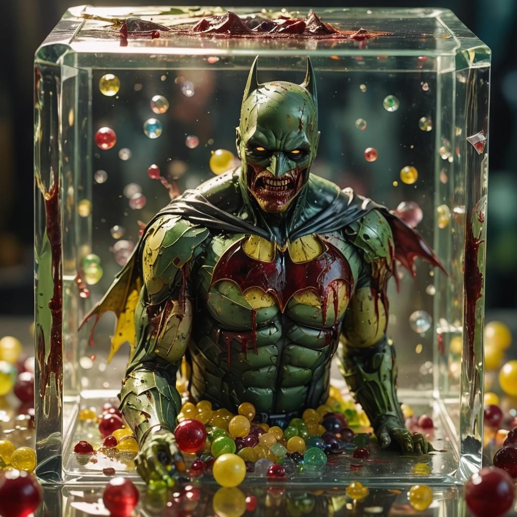 Zombie Batman Face in Crystal Cube: Digital Art