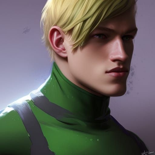 Blonde Ninja Boy Portrait in Hyperdetailed Style