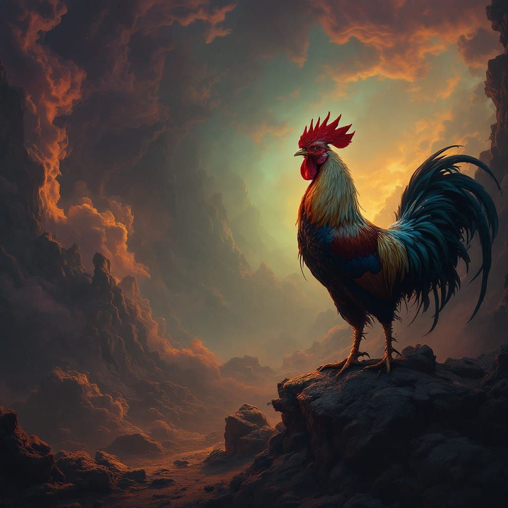 Surreal Rooster in Cinematic Realism Style