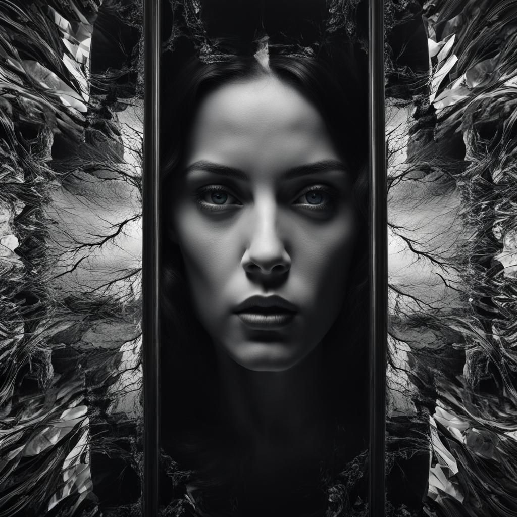 Distorted Self-Portrait Reflected in Cracked Mirror