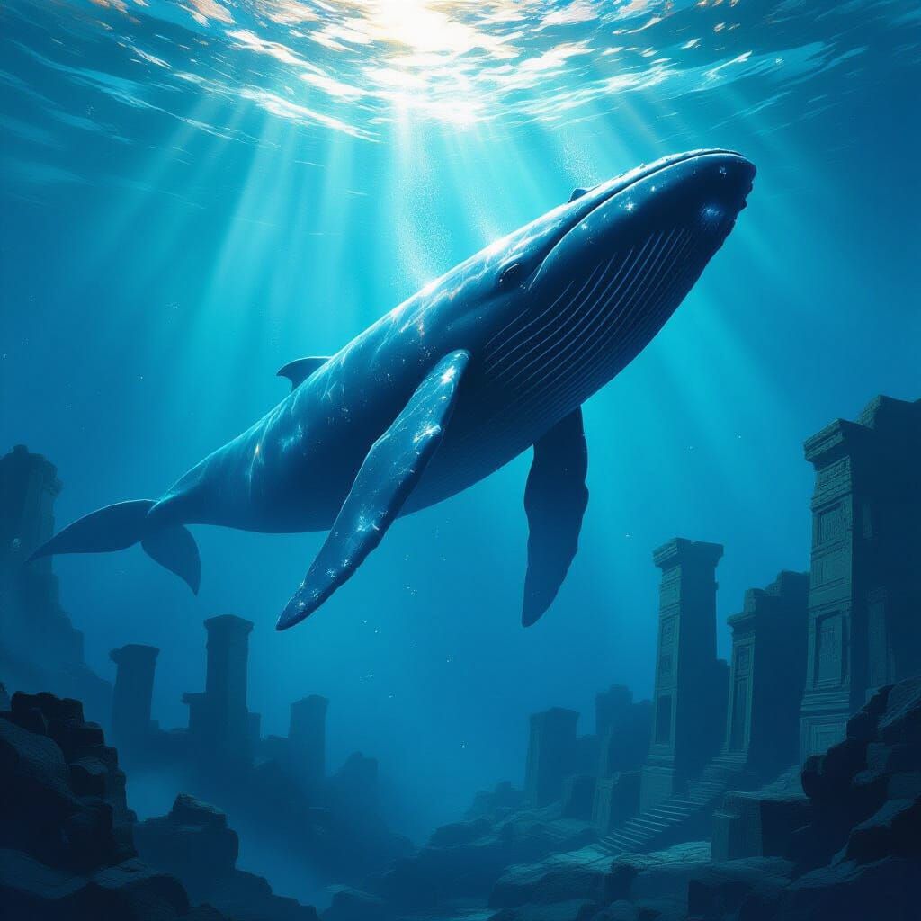 Cosmic Whale Breaches Starlight Sea in Matte Painting Style