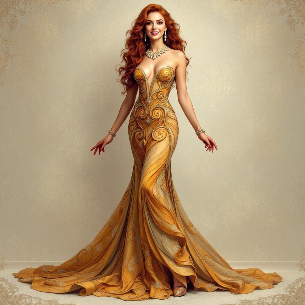 Elegant Lady in Art Nouveau Gown, Psychedelic Style
