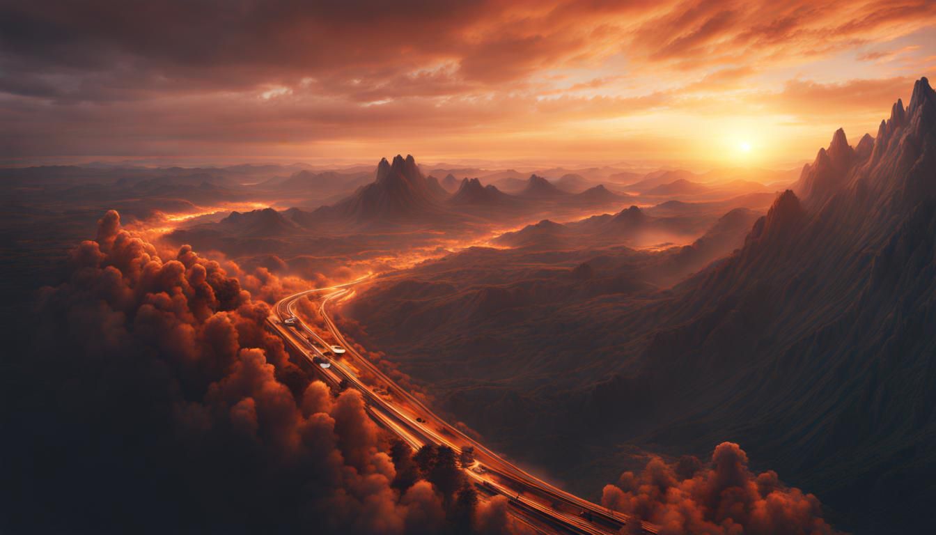 Orange Sunset Digital Matte Painting Landscape