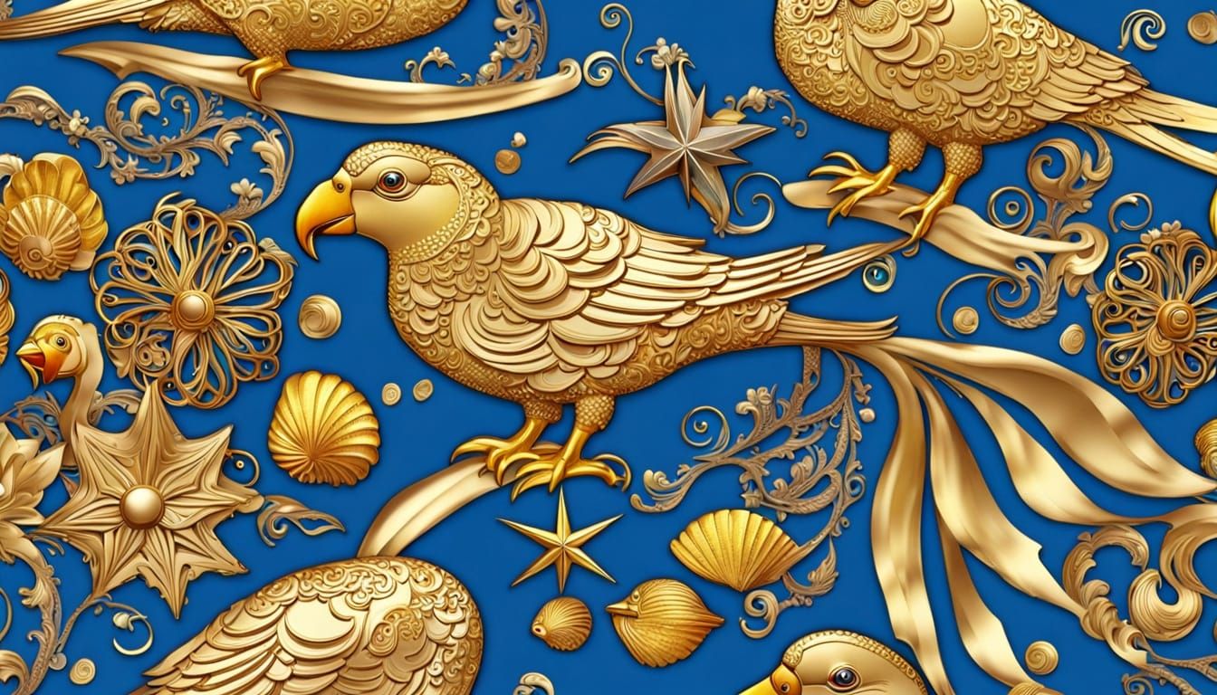 Parrot Beach Holiday in Art Nouveau Style