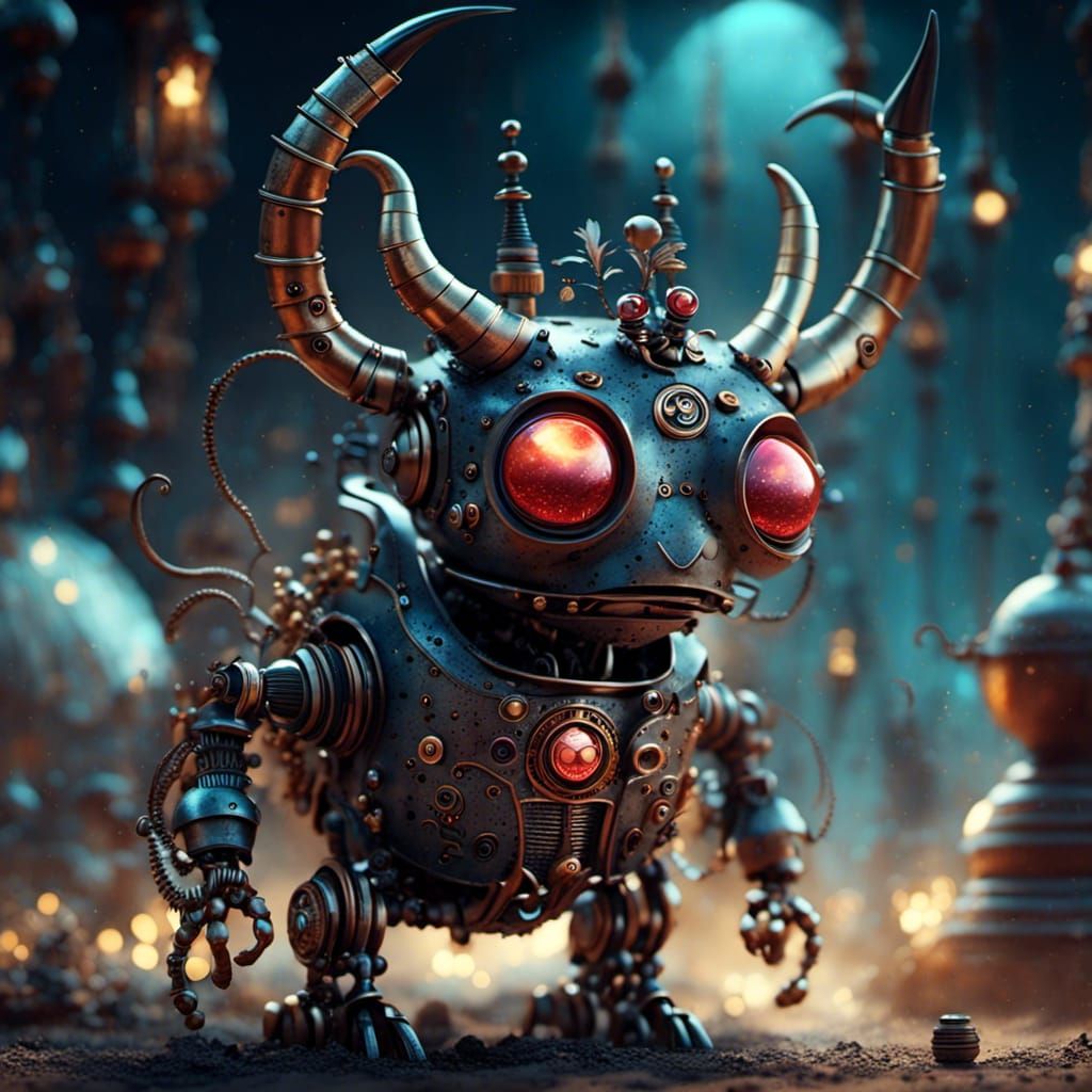 Cosmic Horned Demon in Hyperrealistic Digital Art