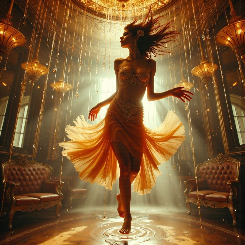 Woman Dancing in Surreal Oil on Canvas Scene