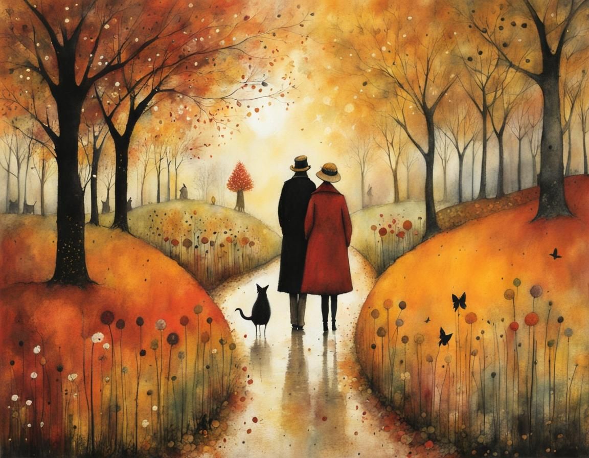 Magical Autumn Garden Illustration in Whimsical Style