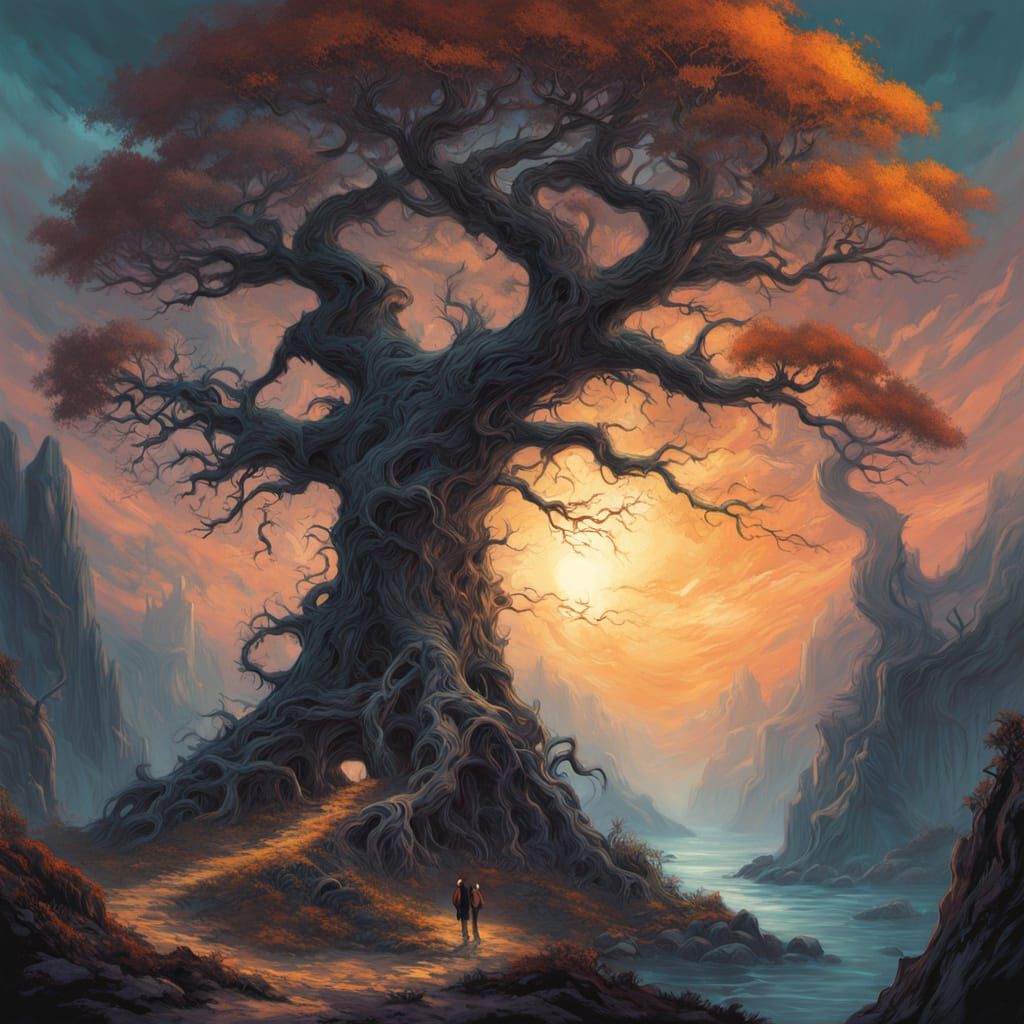 Surreal Fantastical Tree Towers Over Dreamlike Forest