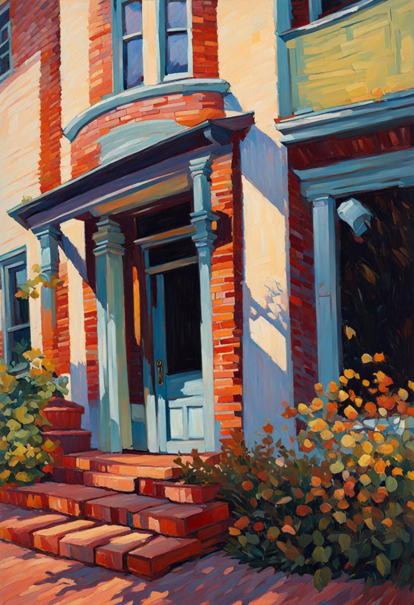 Impressionistic Brick House Porch Painting