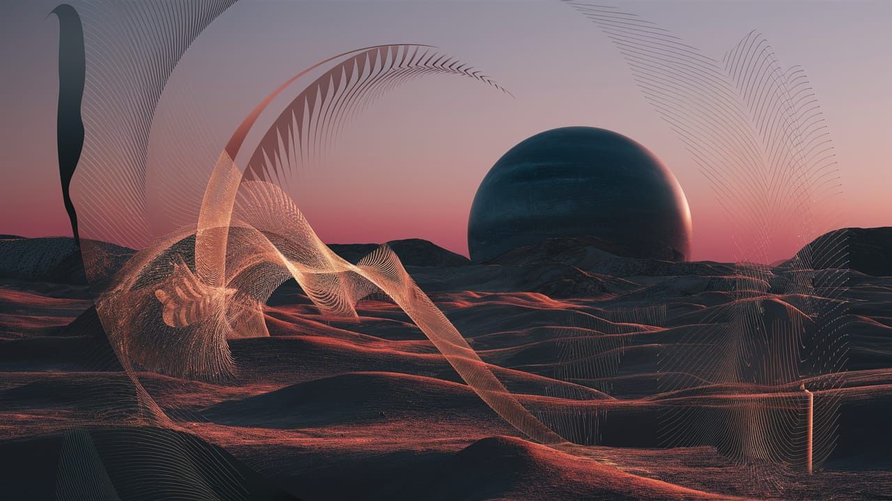 Abstract Celestial Body in Golden Hour Landscape