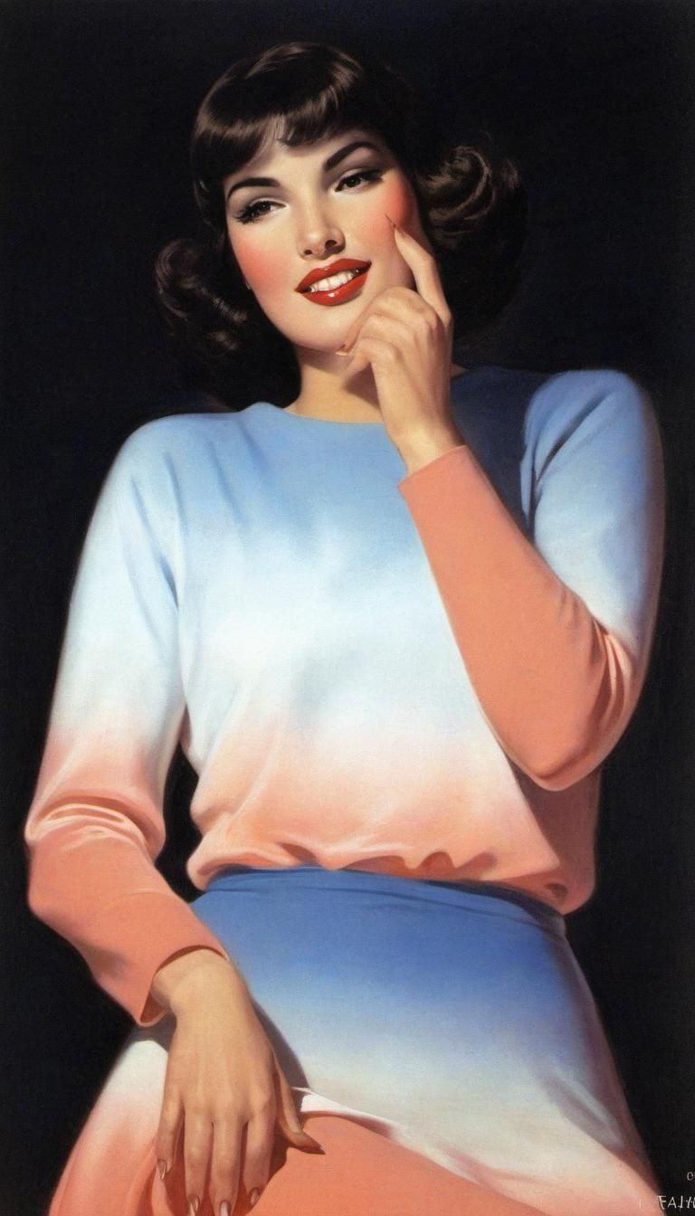 Shiny Skinned Woman in Vintage Illustration Style