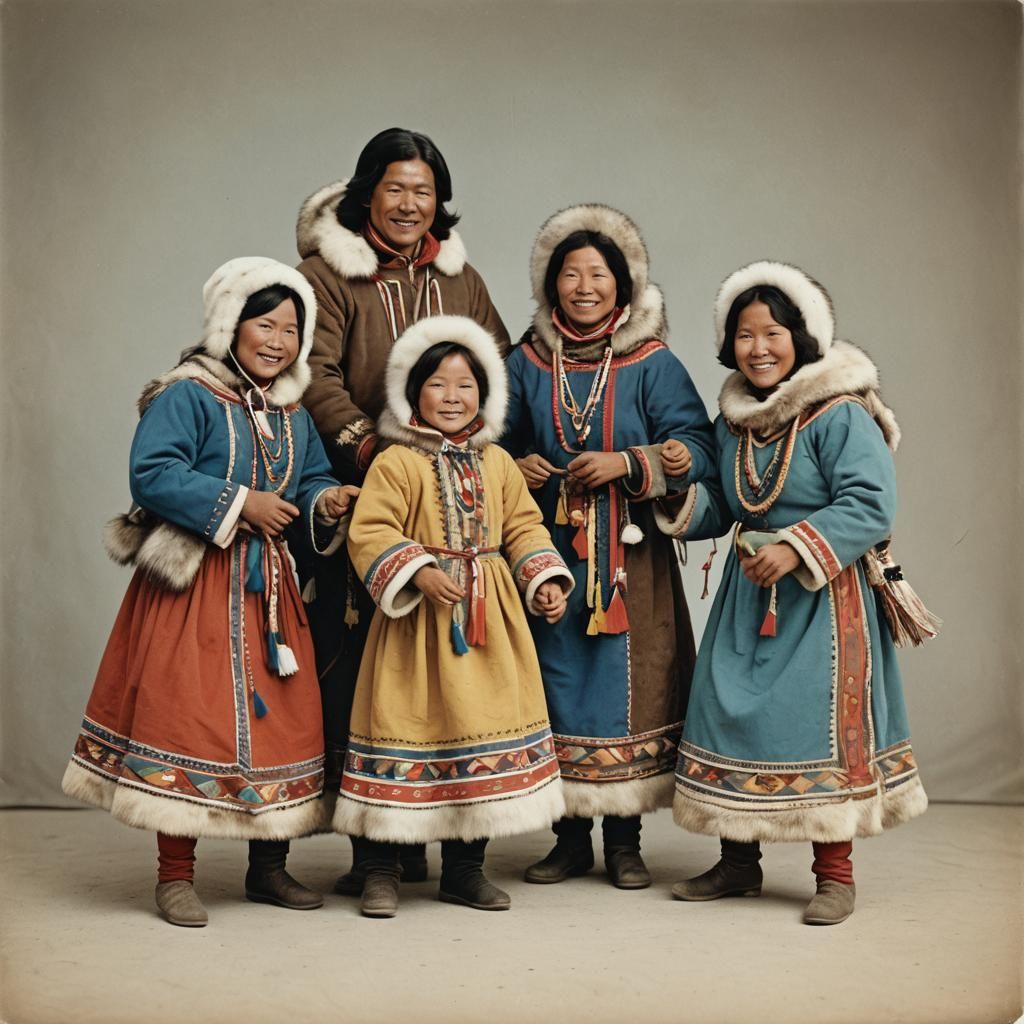 Inuit Family Dancing in Traditional Dress