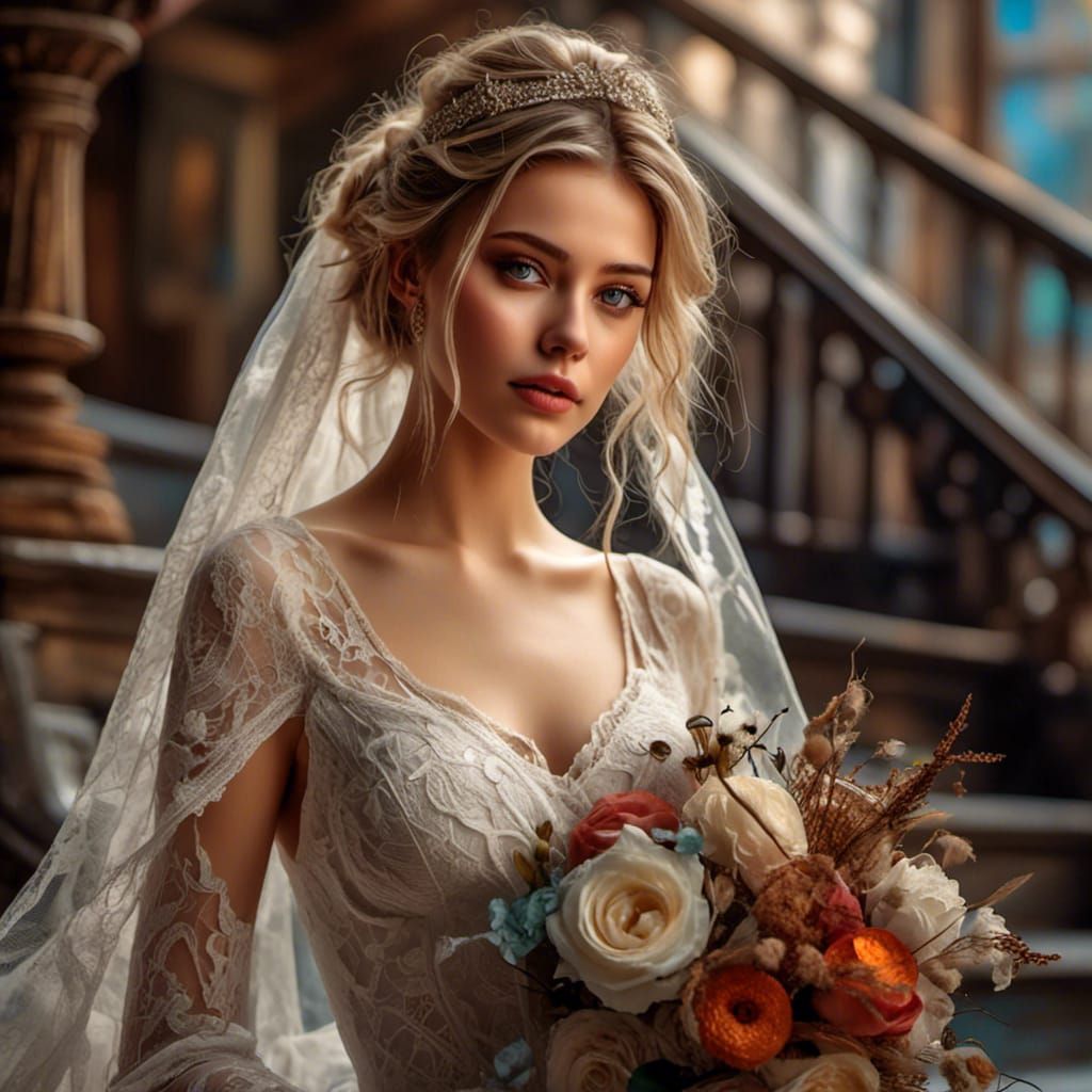 Bohemian Bride with Intricate Lace Veil