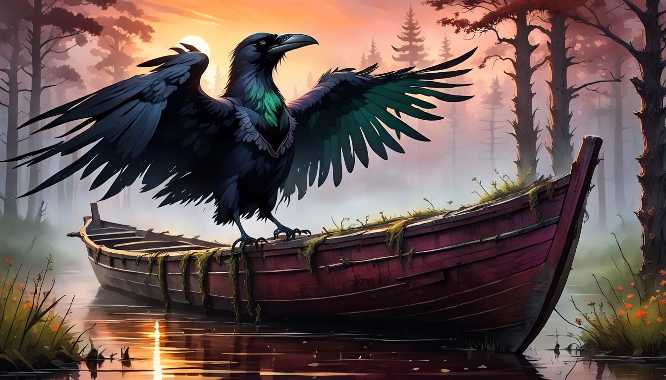 Majestic Raven Amidst Twilight Swamp