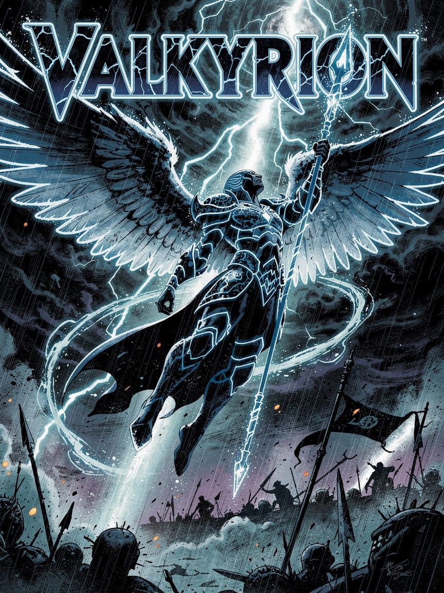 Valkyrion the Stormbringer Soars Above a Battlefield